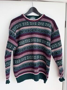 Vintage 90s Beaver Canoe Hand Frame Shetland Wool Fair Isle Sweater M Green